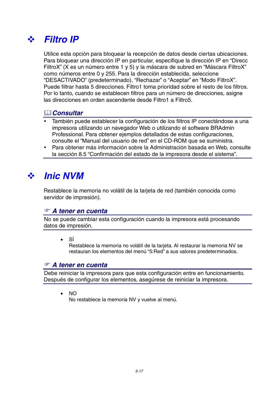 Filtro ip, Inic nvm | Brother HL-4000CN User Manual | Page 110 / 192