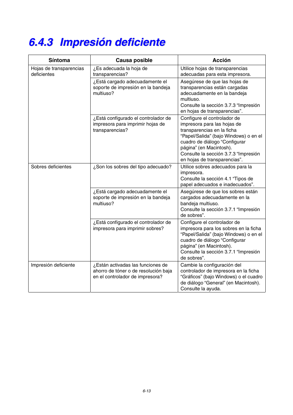 3 impresión deficiente, Impresión deficiente | Brother HL-4000CN User Manual | Page 124 / 192