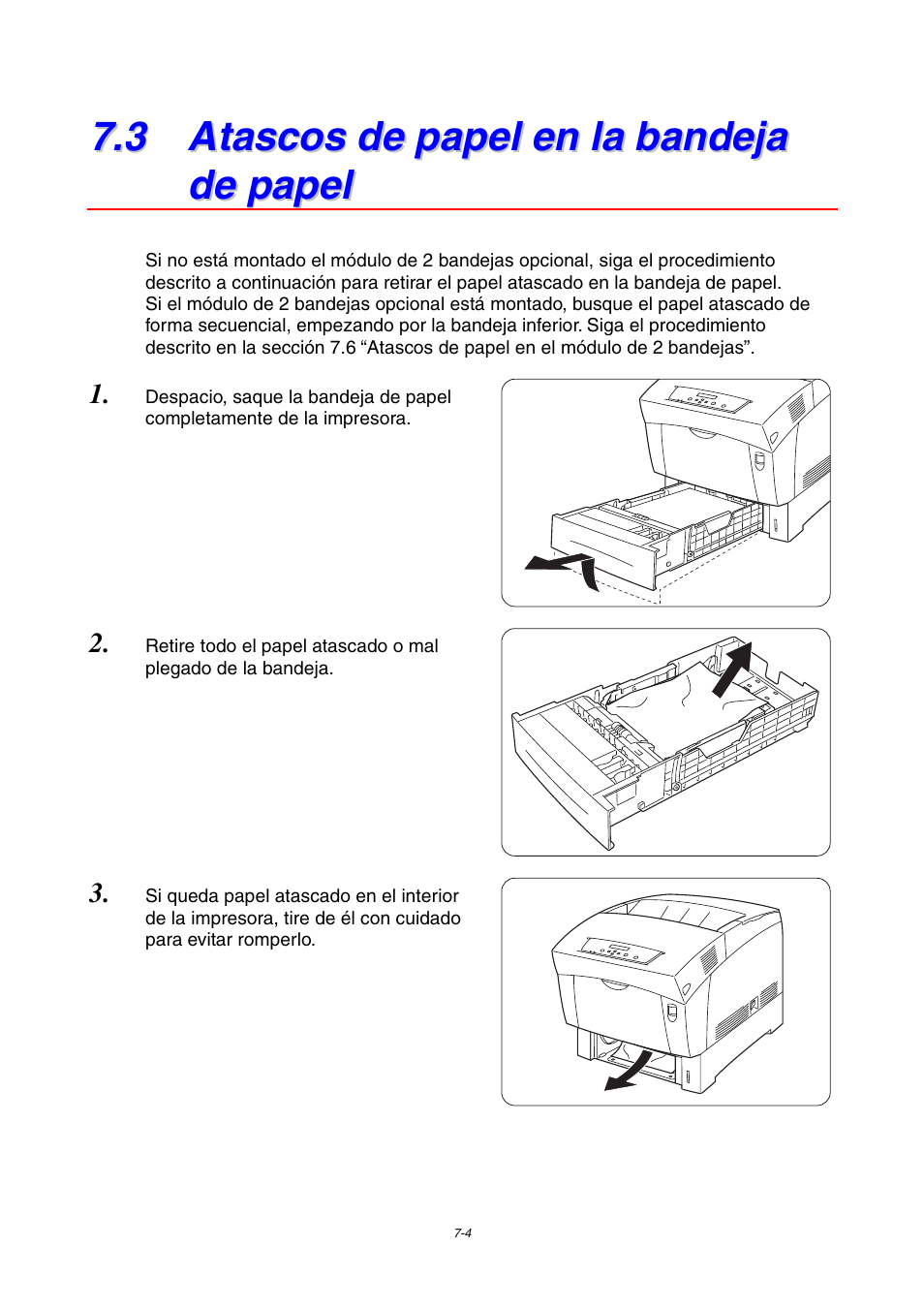 3 atascos de papel en la bandeja de papel | Brother HL-4000CN User Manual | Page 144 / 192