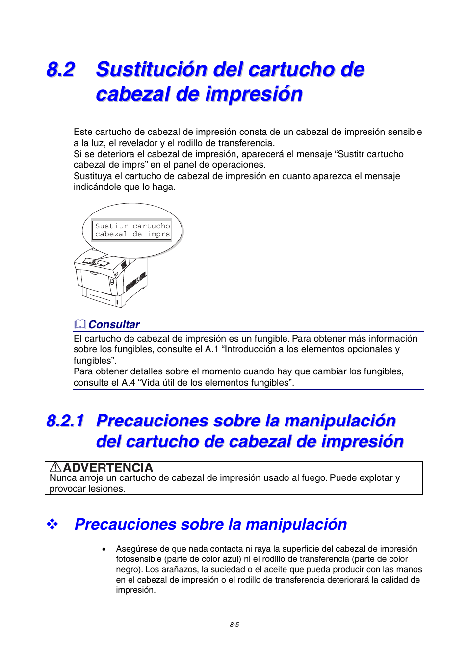 2 sustitución del cartucho de cabezal de impresión, Precauciones sobre la manipulación | Brother HL-4000CN User Manual | Page 157 / 192