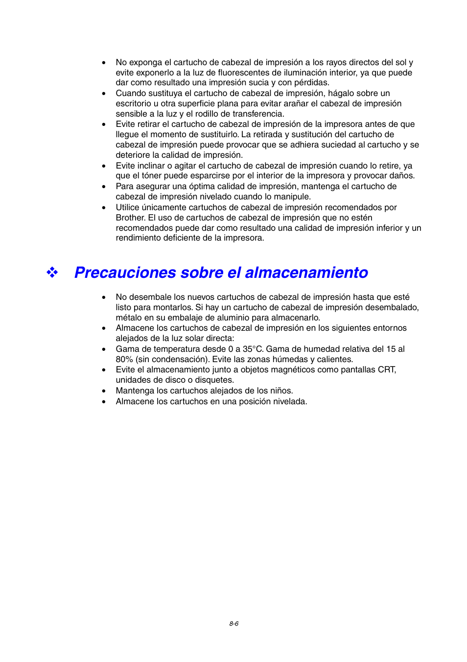 Precauciones sobre el almacenamiento | Brother HL-4000CN User Manual | Page 158 / 192