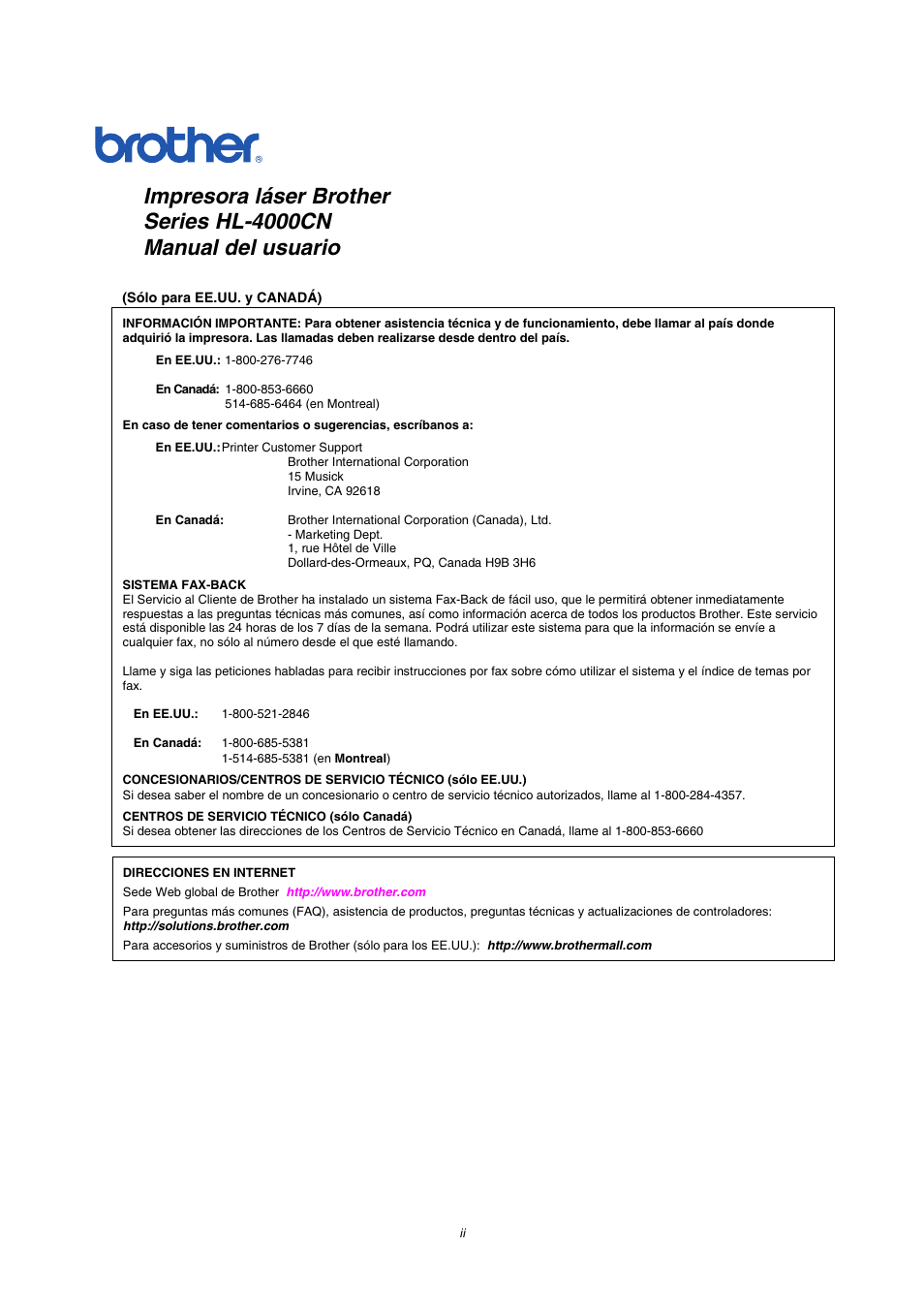 Brother HL-4000CN User Manual | Page 2 / 192