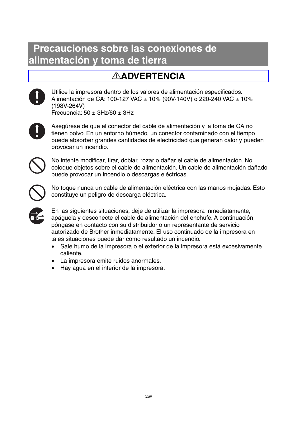 Advertencia | Brother HL-4000CN User Manual | Page 23 / 192