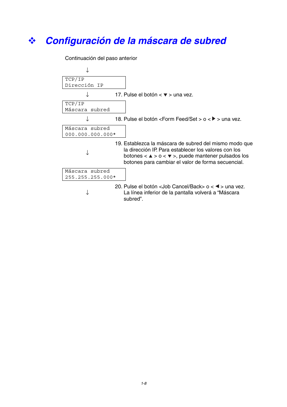 Configuración de la máscara de subred | Brother HL-4000CN User Manual | Page 36 / 192