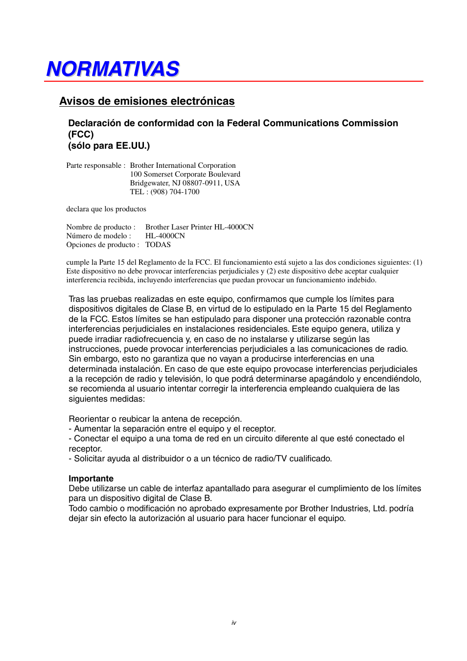 Normativas | Brother HL-4000CN User Manual | Page 4 / 192