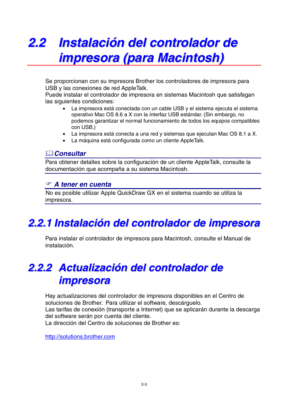 1 instalación del controlador de impresora, 2 actualización del controlador de impresora, Instalación del controlador de impresora | Actualización del controlador de impresora | Brother HL-4000CN User Manual | Page 44 / 192