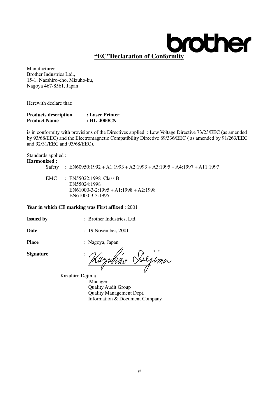 Ec”declaration of conformity | Brother HL-4000CN User Manual | Page 6 / 192