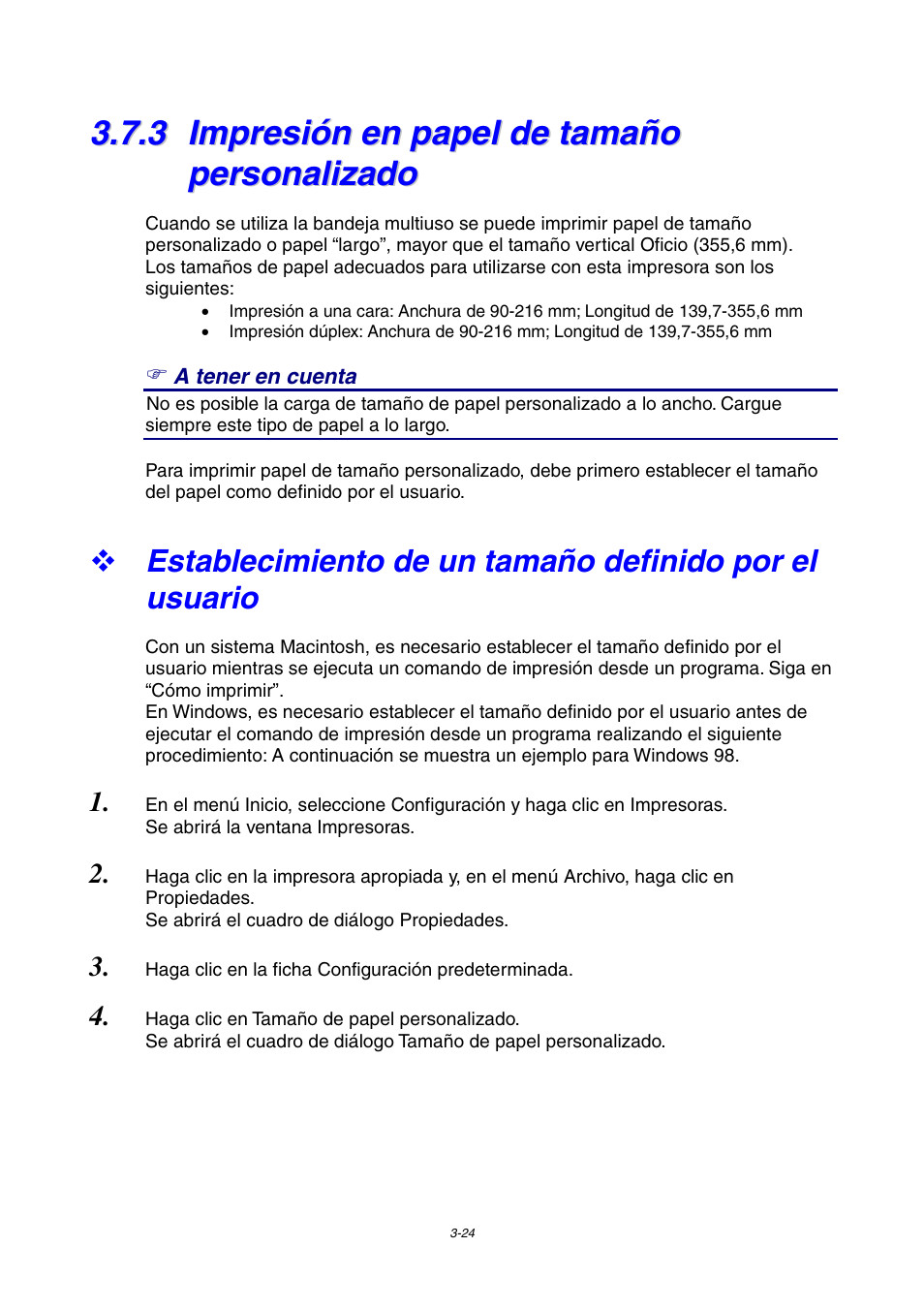 3 impresión en papel de tamaño personalizado, Impresión en papel de tamaño personalizado | Brother HL-4000CN User Manual | Page 68 / 192