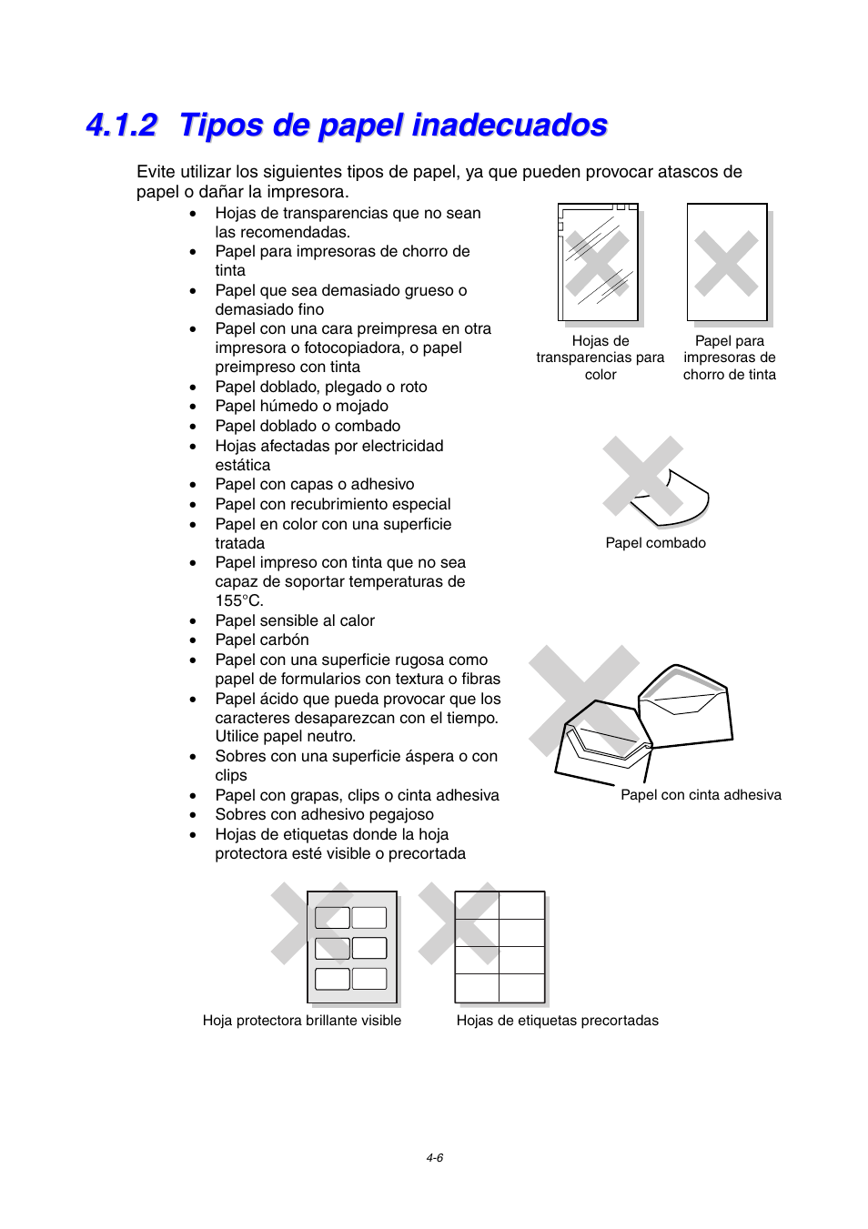2 tipos de papel inadecuados, Tipos de papel inadecuados | Brother HL-4000CN User Manual | Page 79 / 192