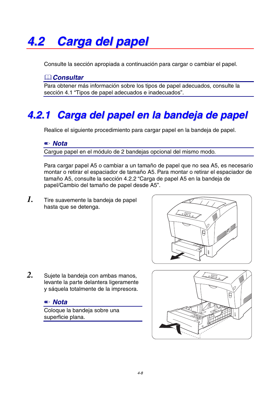 2 carga del papel, 1 carga del papel en la bandeja de papel, Carga del papel en la bandeja de papel | Brother HL-4000CN User Manual | Page 81 / 192