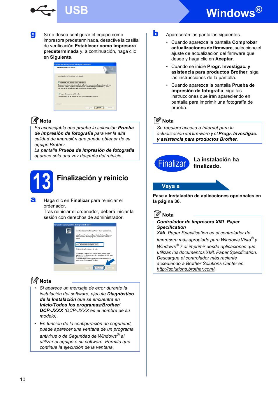 13 finalización y reinicio, Windows, Finalizar | Finalización y reinicio | Brother DCP-J925DW User Manual | Page 10 / 38