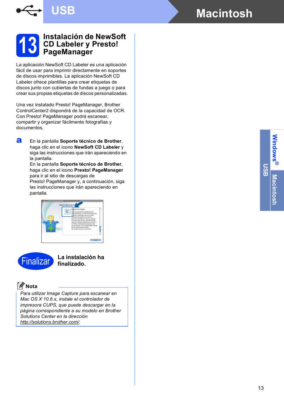 Macintosh usb, Finalizar | Brother DCP-J925DW User Manual | Page 13 / 38