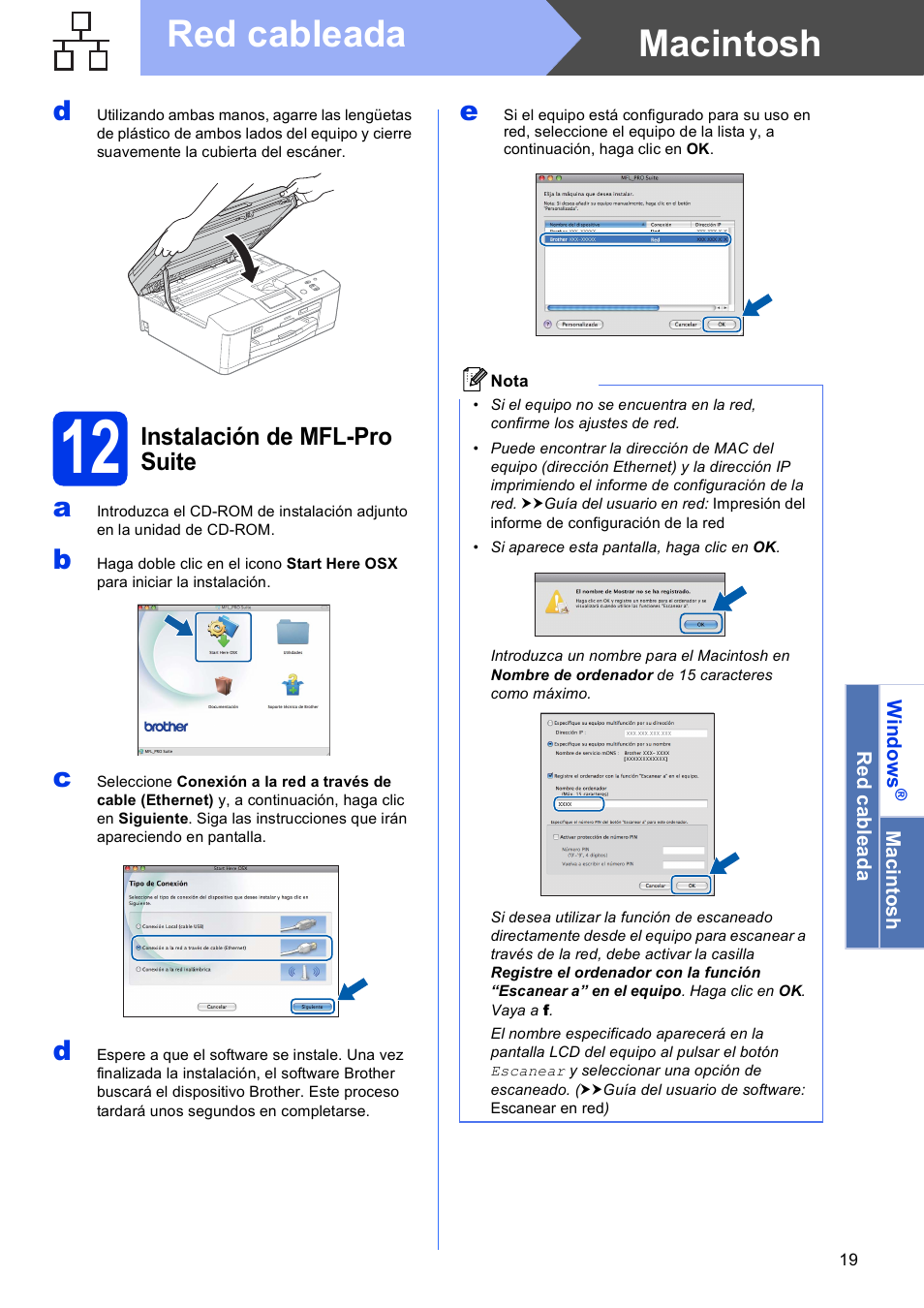 12 instalación de mfl-pro suite, Macintosh red cableada | Brother DCP-J925DW User Manual | Page 19 / 38