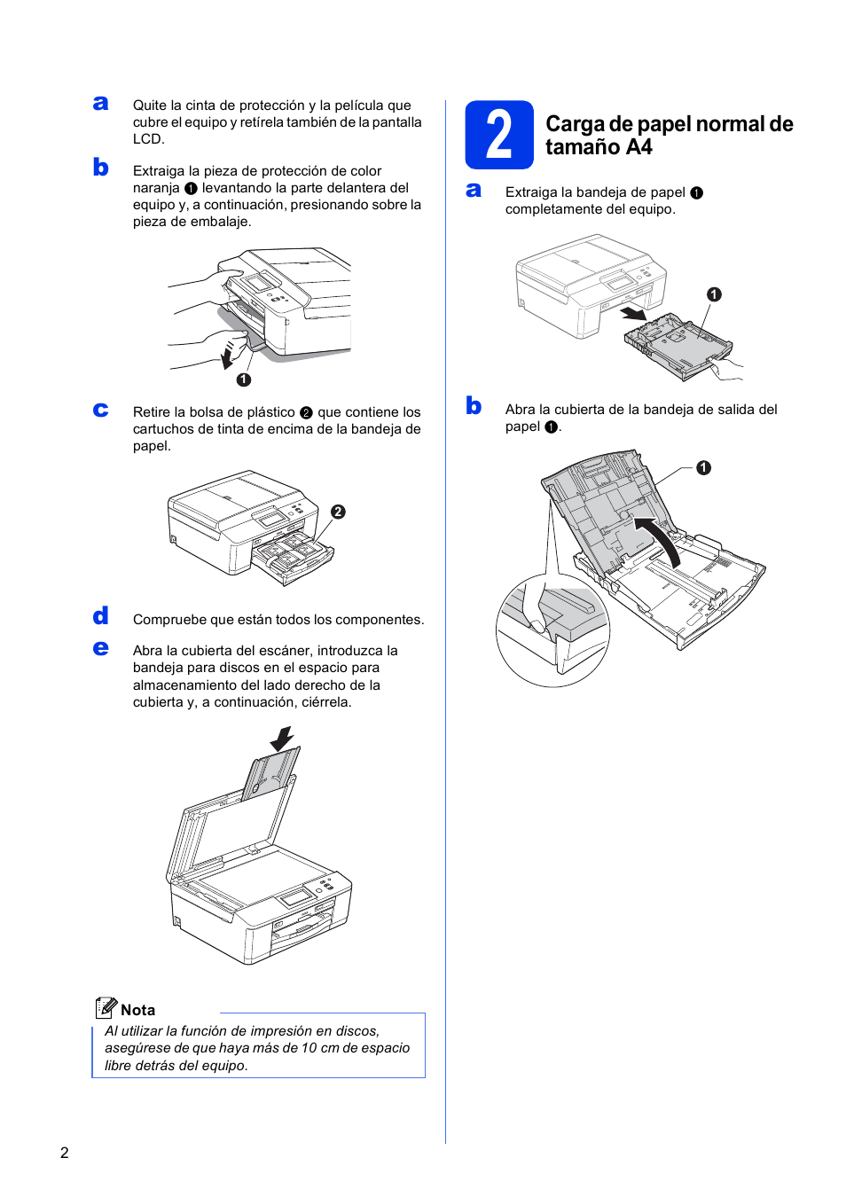 2 carga de papel normal de tamaño a4 | Brother DCP-J925DW User Manual | Page 2 / 38