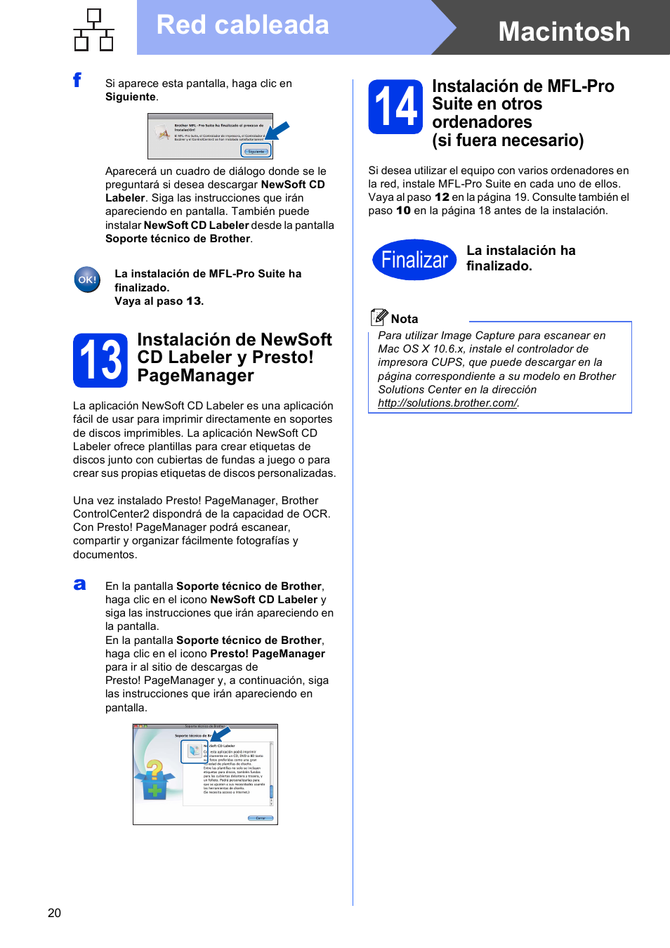 Macintosh red cableada, Finalizar | Brother DCP-J925DW User Manual | Page 20 / 38