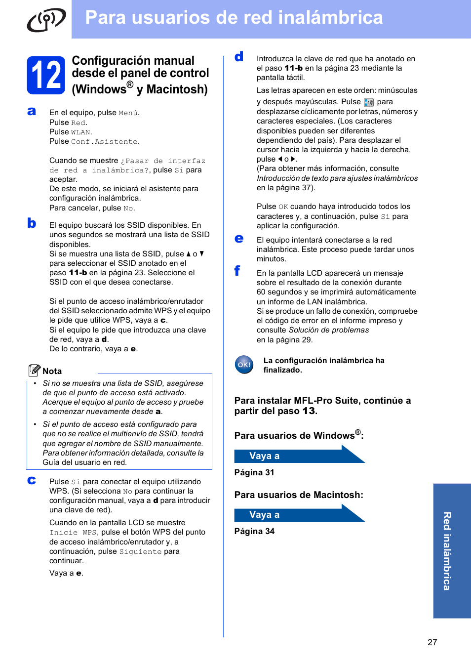 Para usuarios de red inalámbrica, Y macintosh) | Brother DCP-J925DW User Manual | Page 27 / 38