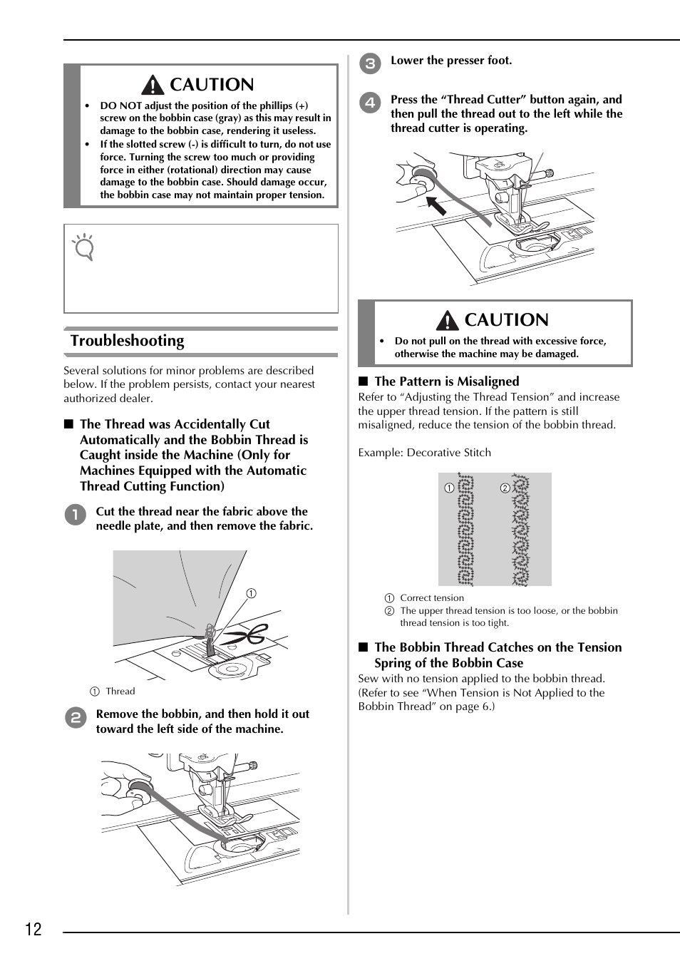 Caution, Troubleshooting | Brother Innov-is 2200 User Manual | Page 14 / 88