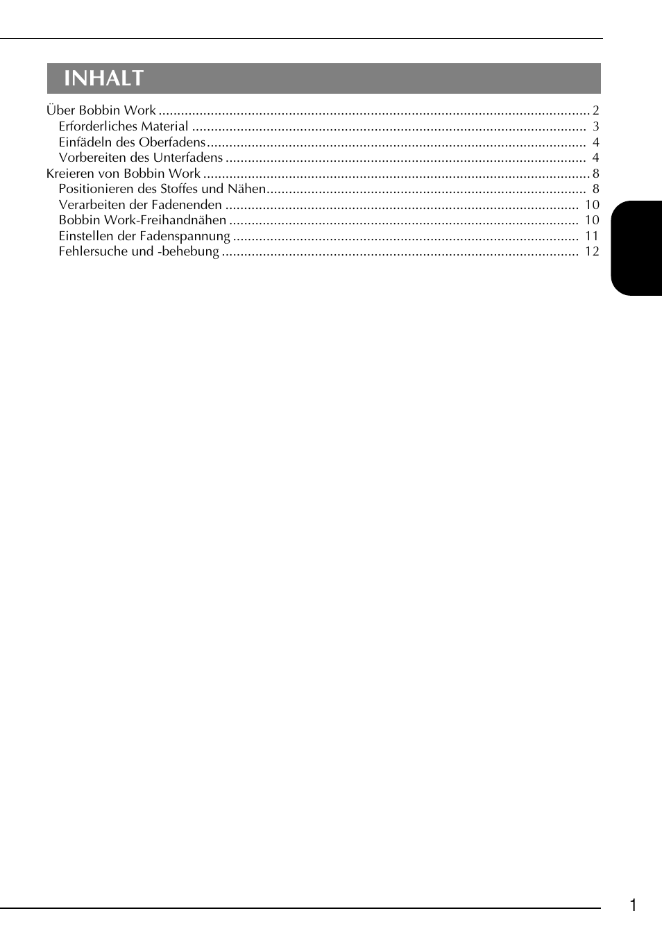 Inhalt | Brother Innov-is 2200 User Manual | Page 15 / 88