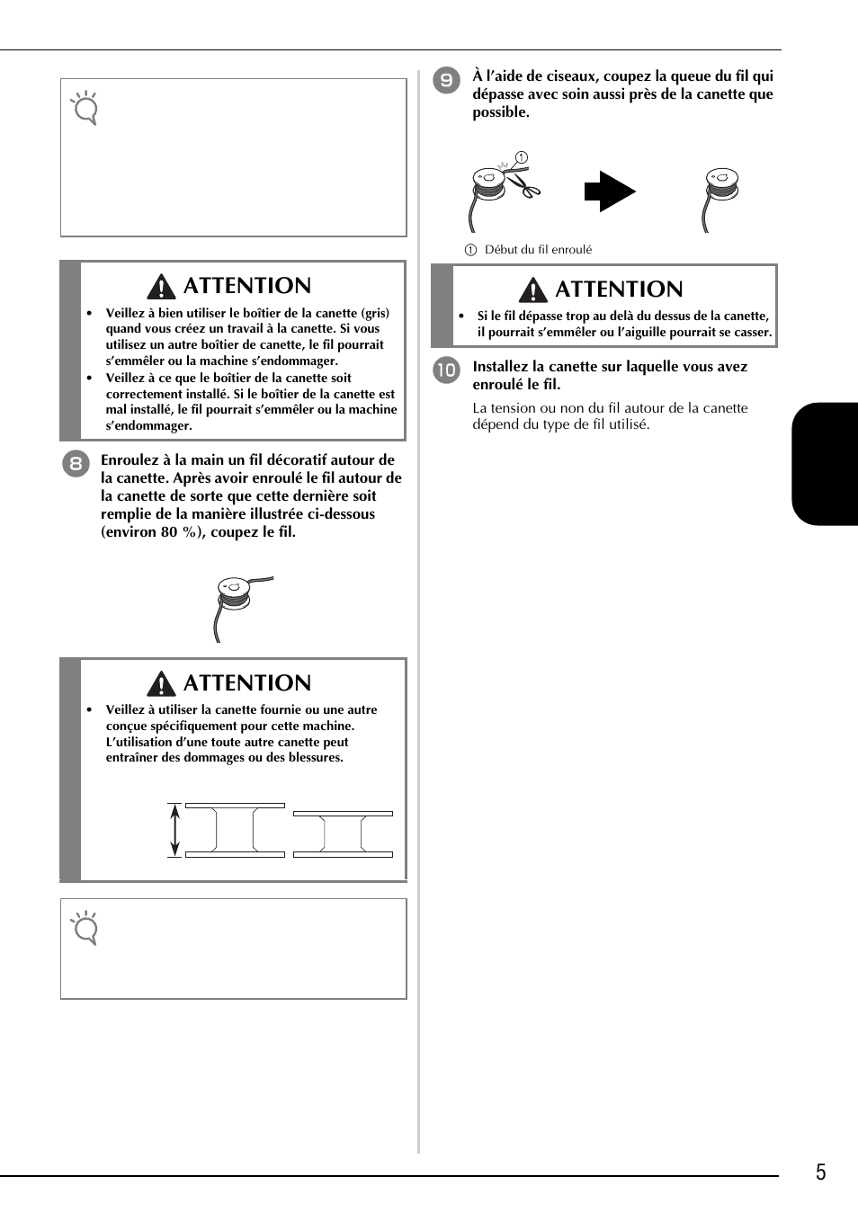 Attention, 5français | Brother Innov-is 2200 User Manual | Page 31 / 88