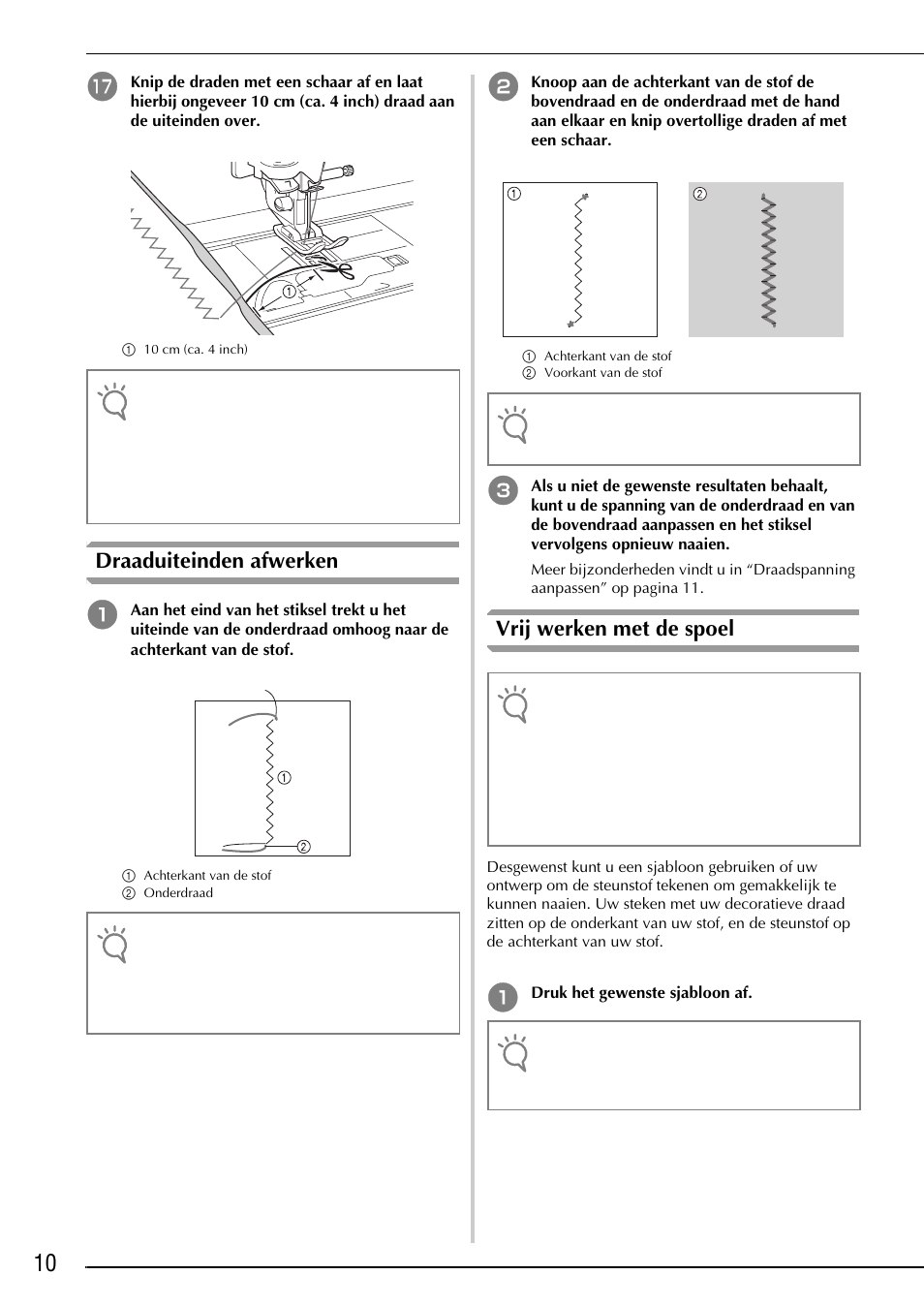 Draaduiteinden afwerken, Vrij werken met de spoel | Brother Innov-is 2200 User Manual | Page 48 / 88