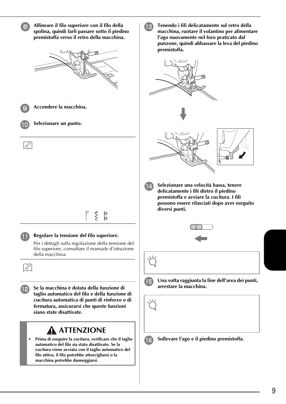 Attenzione, 9italiano | Brother Innov-is 2200 User Manual | Page 59 / 88