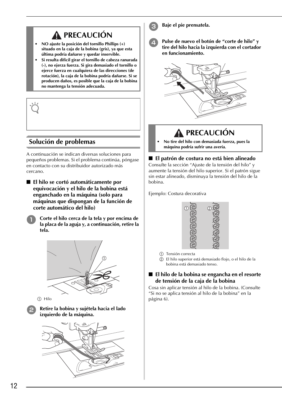Precaución, Solución de problemas | Brother Innov-is 2200 User Manual | Page 74 / 88