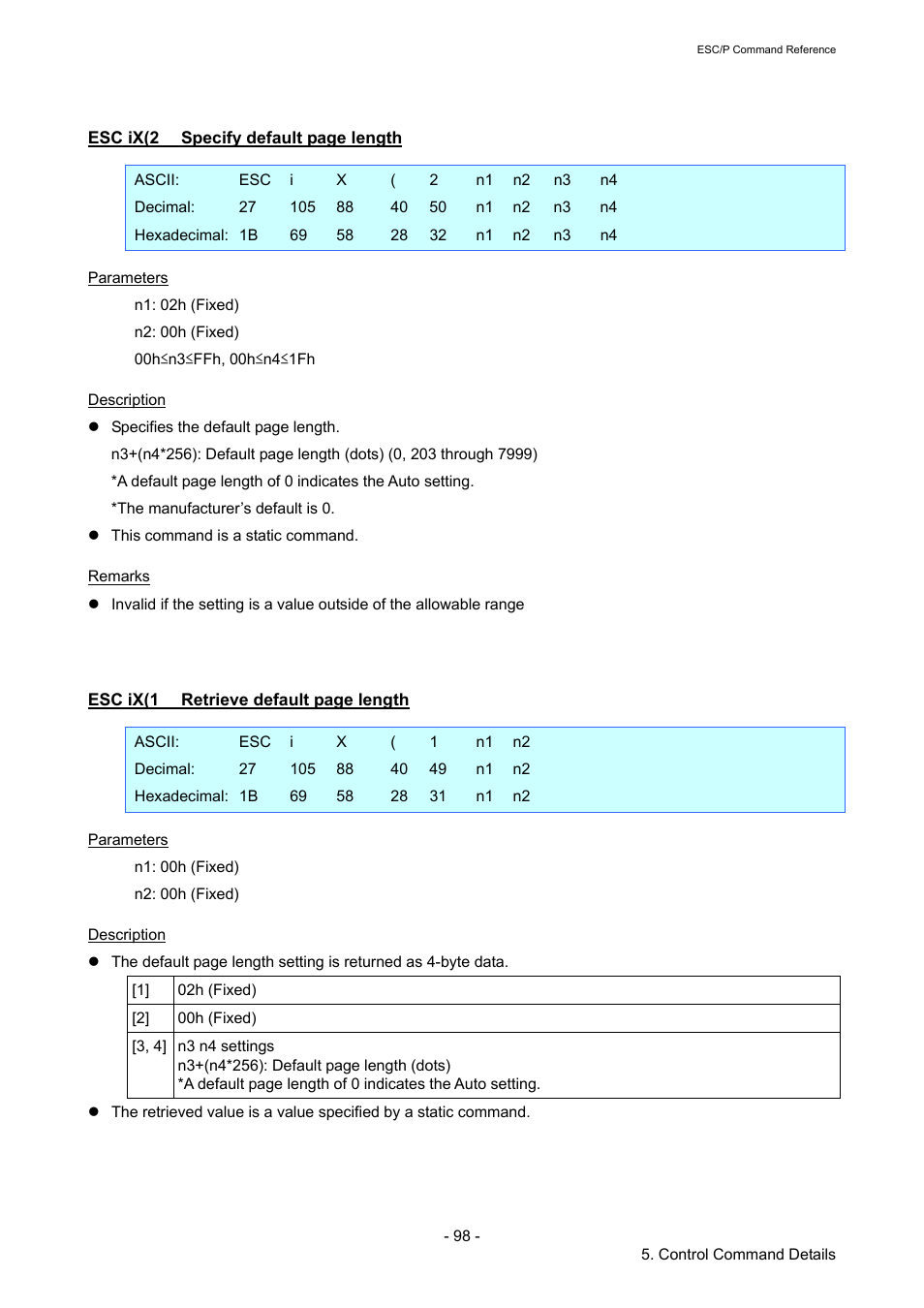 Esc ix(2, Esc ix(1 | Brother RJ-4040 User Manual | Page 104 / 116