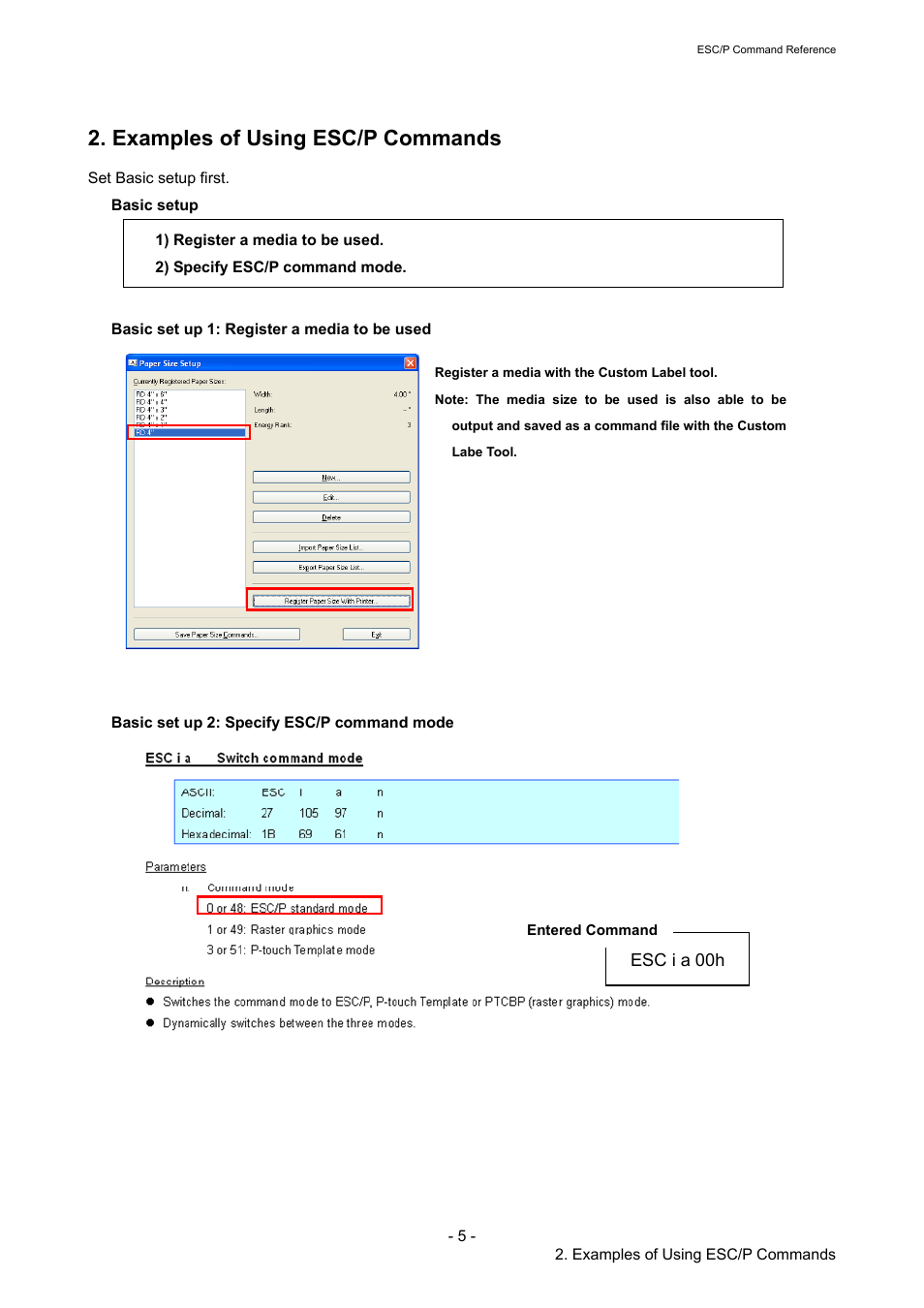 Examples of using esc/p commands | Brother RJ-4040 User Manual | Page 11 / 116