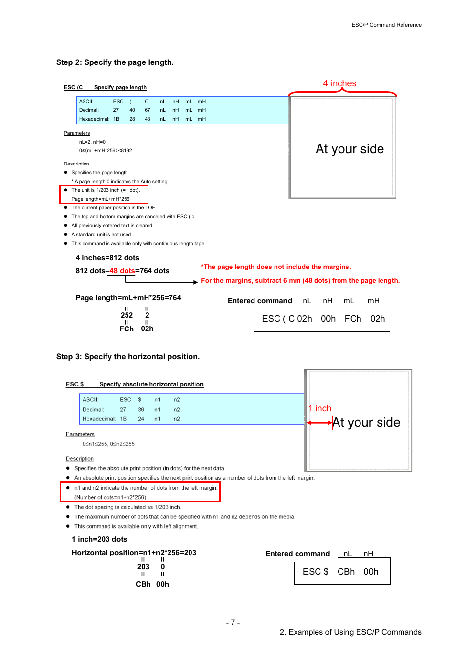 At your side, 4 inches, Esc $ cbh 00h | 1 inch | Brother RJ-4040 User Manual | Page 13 / 116