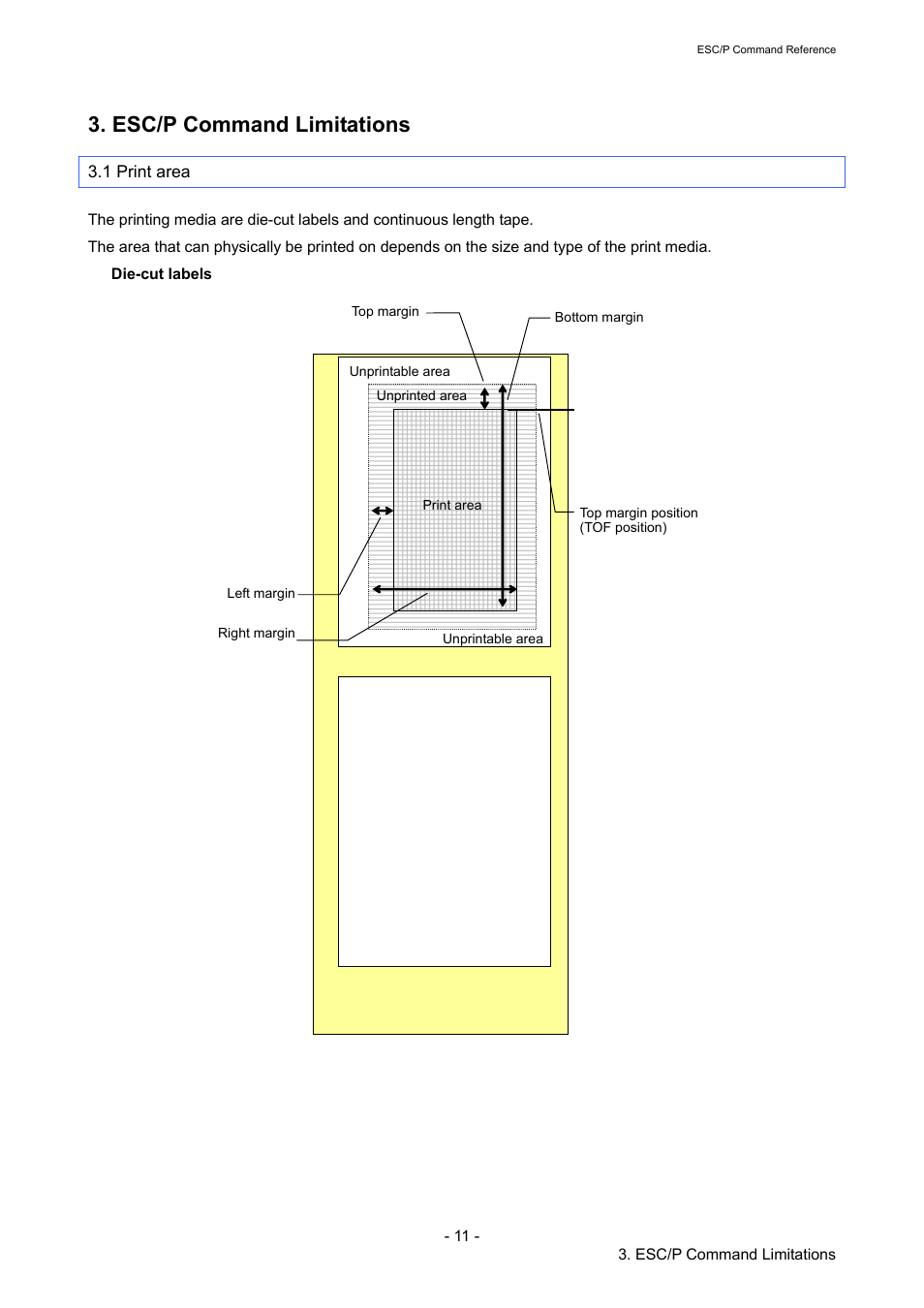 Esc/p command limitations, 1 print area | Brother RJ-4040 User Manual | Page 17 / 116