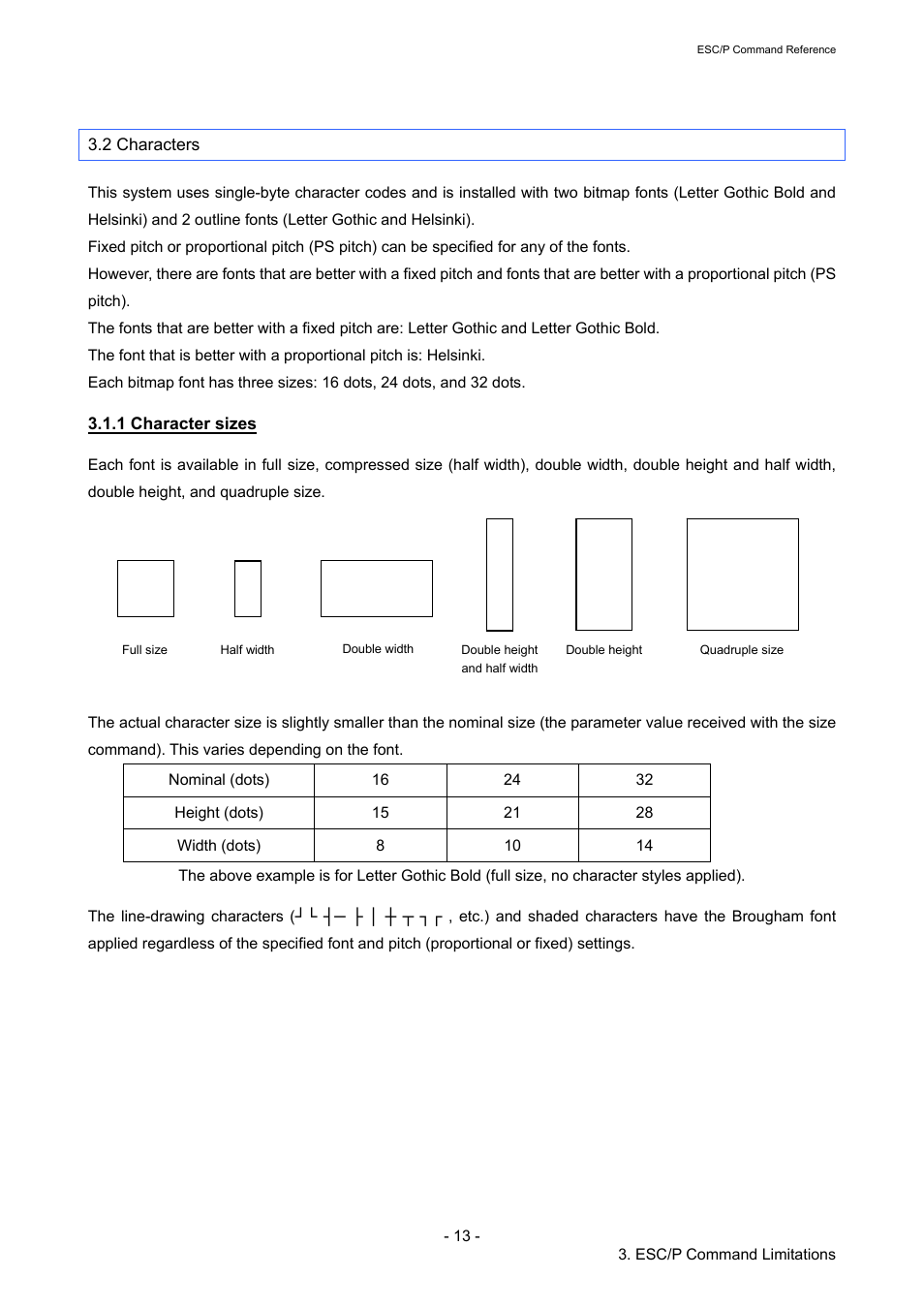 2 characters, 1 character sizes | Brother RJ-4040 User Manual | Page 19 / 116