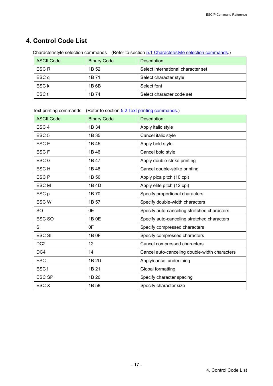Control code list | Brother RJ-4040 User Manual | Page 23 / 116