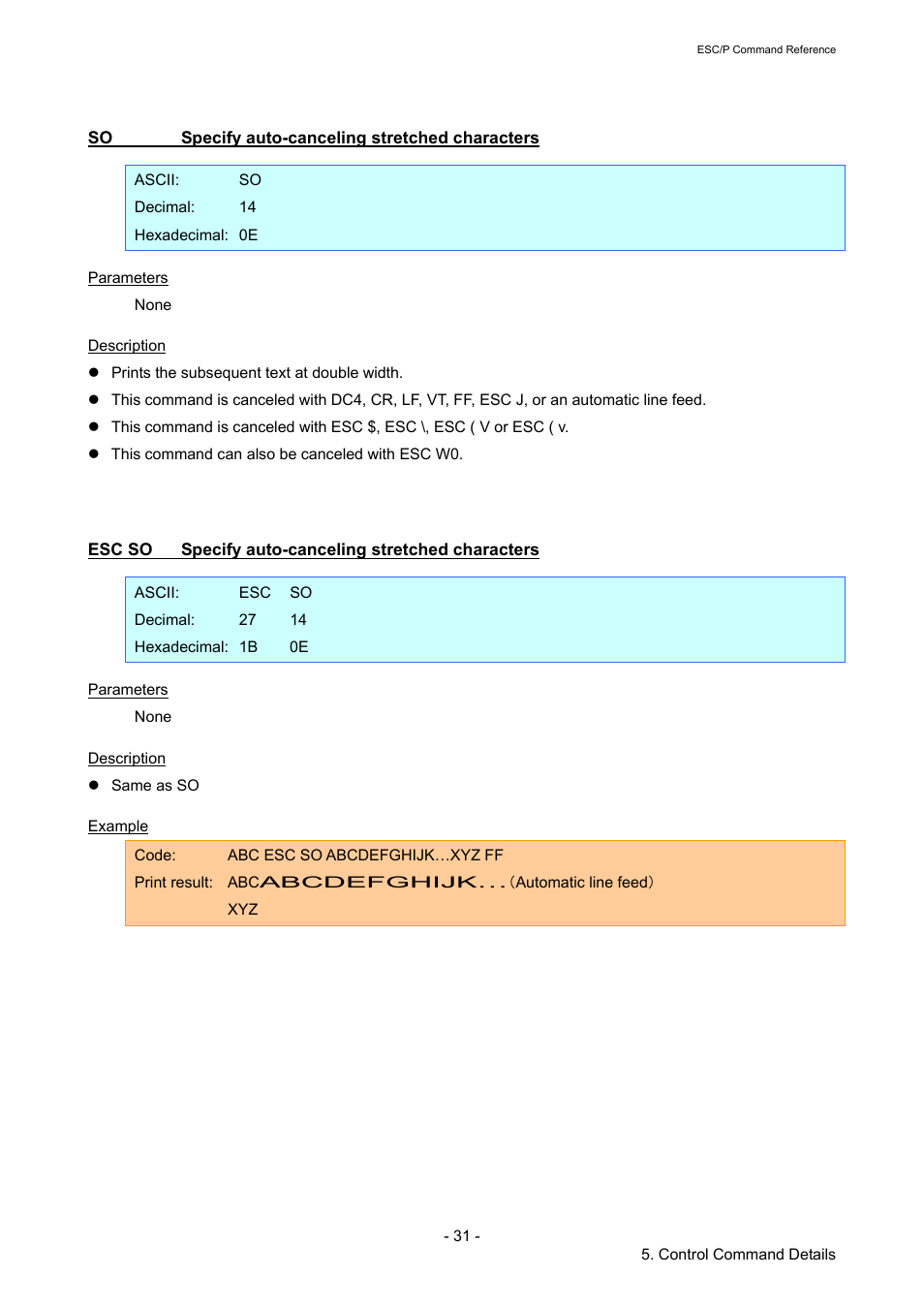So specify auto-canceling stretched characters, Esc so specify auto-canceling stretched characters, Specify auto-canceling stretched characters | Esc so | Brother RJ-4040 User Manual | Page 37 / 116