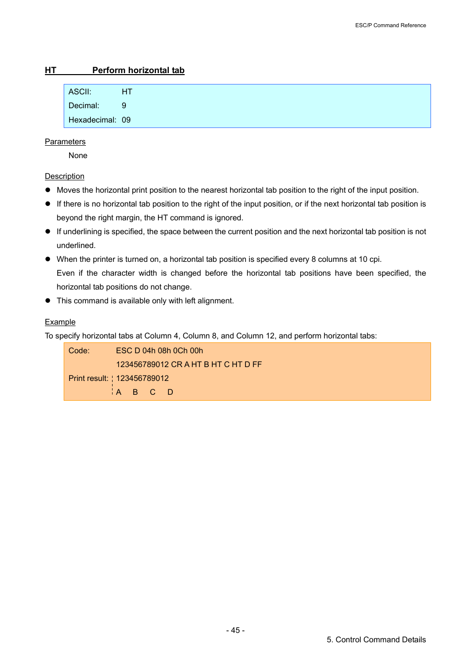 Ht perform horizontal tab, Perform horizontal tab | Brother RJ-4040 User Manual | Page 51 / 116