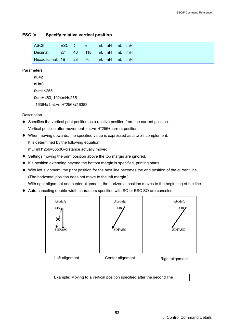 Esc (v specify relative vertical position, Esc (v, Specify relative vertical position | Brother RJ-4040 User Manual | Page 59 / 116