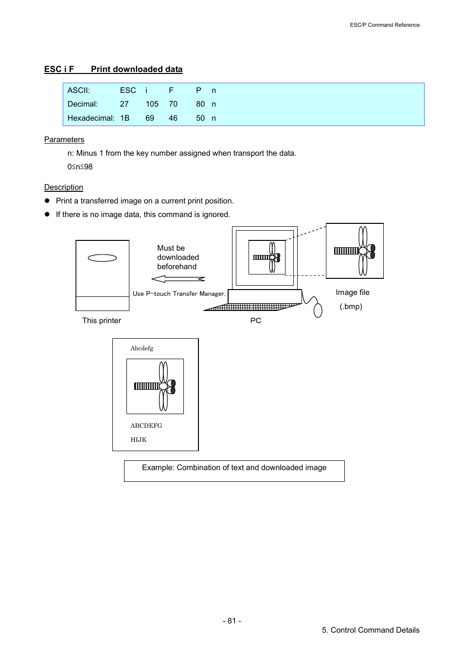 Esc i f print downloaded data, Esc i f, Print downloaded data | Brother RJ-4040 User Manual | Page 87 / 116