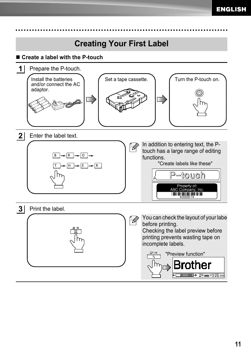 Creating your first label | Brother PT-2700 User Manual | Page 12 / 62