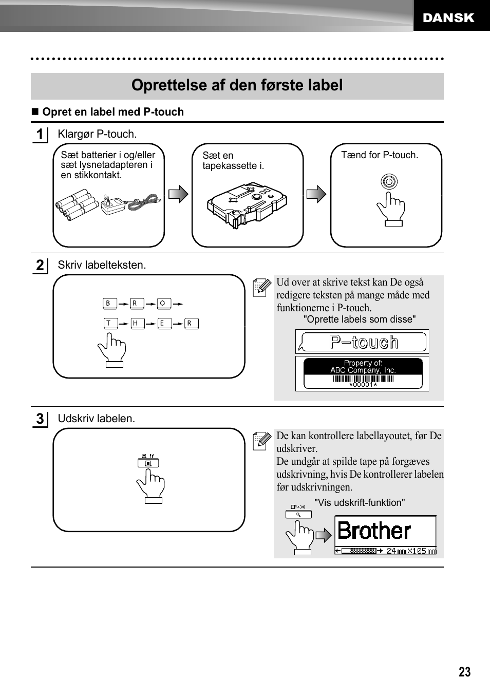 Oprettelse af den første label | Brother PT-2700 User Manual | Page 24 / 62