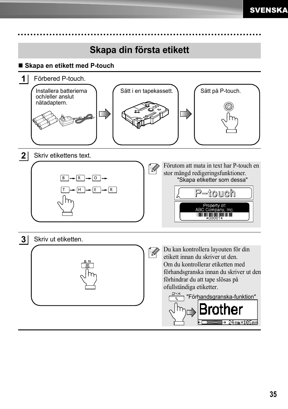 Skapa din första etikett | Brother PT-2700 User Manual | Page 36 / 62