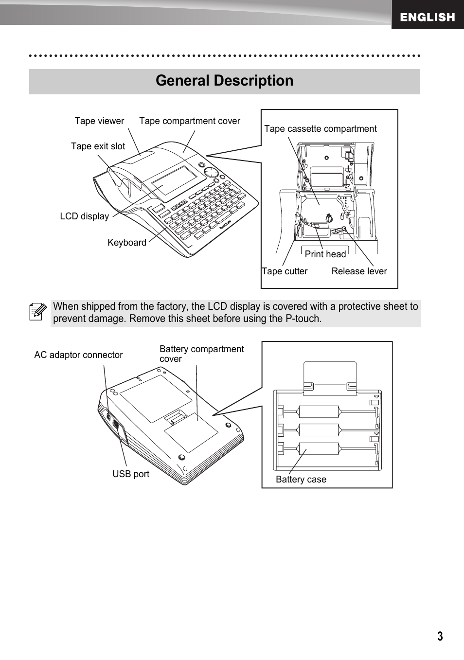 General description | Brother PT-2700 User Manual | Page 4 / 62
