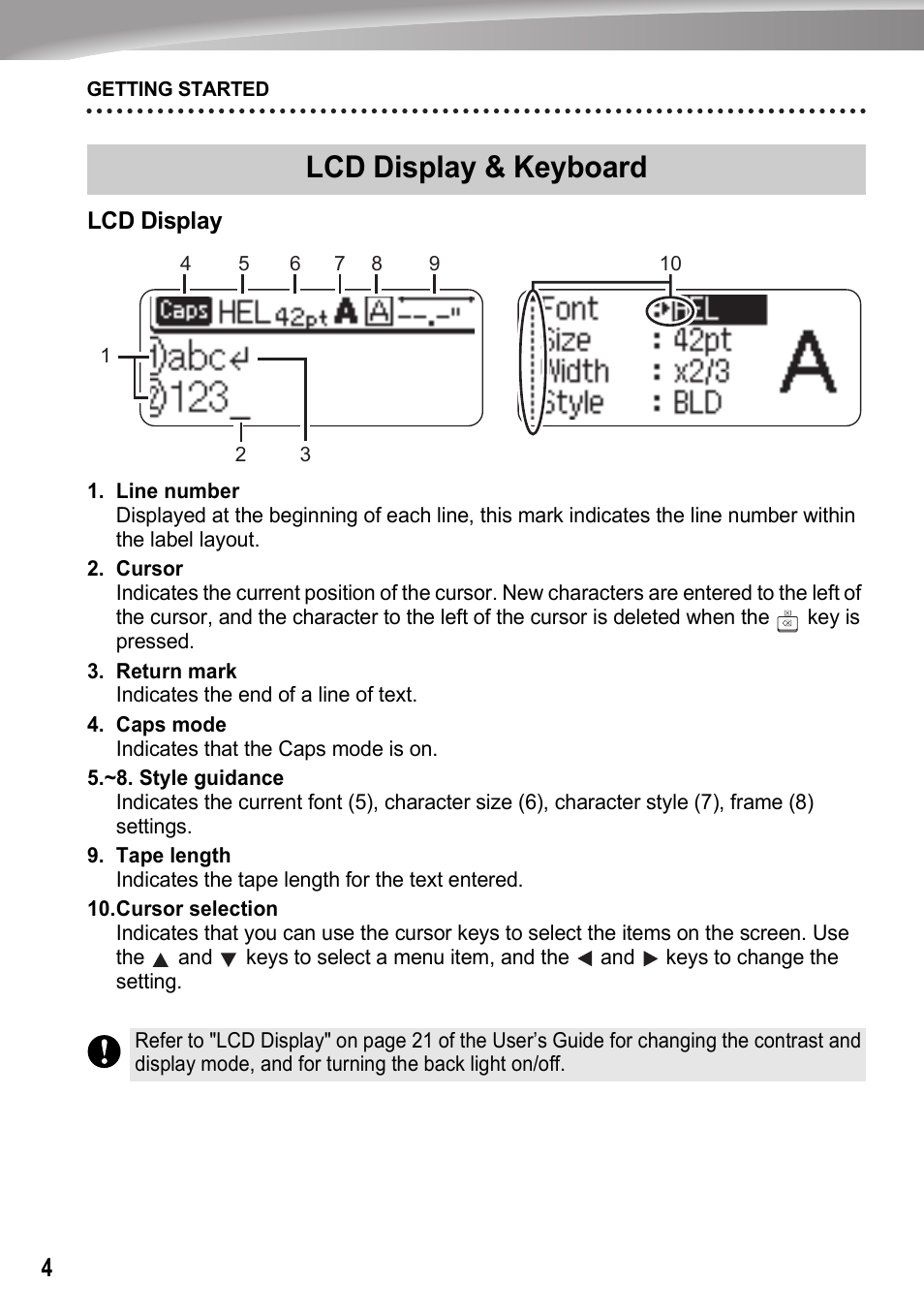 Lcd display & keyboard | Brother PT-2700 User Manual | Page 5 / 62