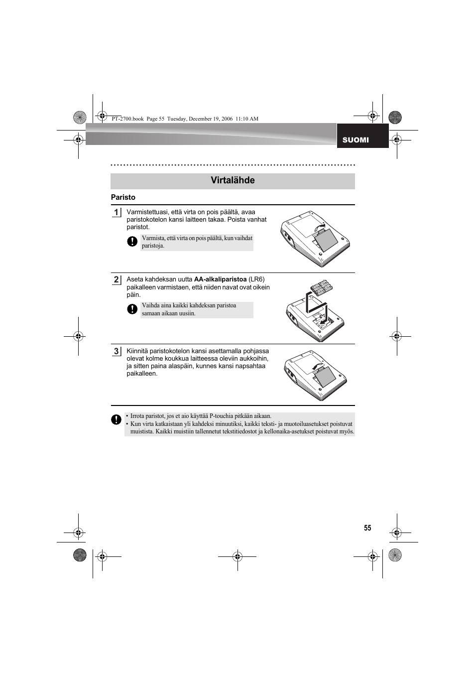 Virtalähde | Brother PT-2700 User Manual | Page 56 / 62