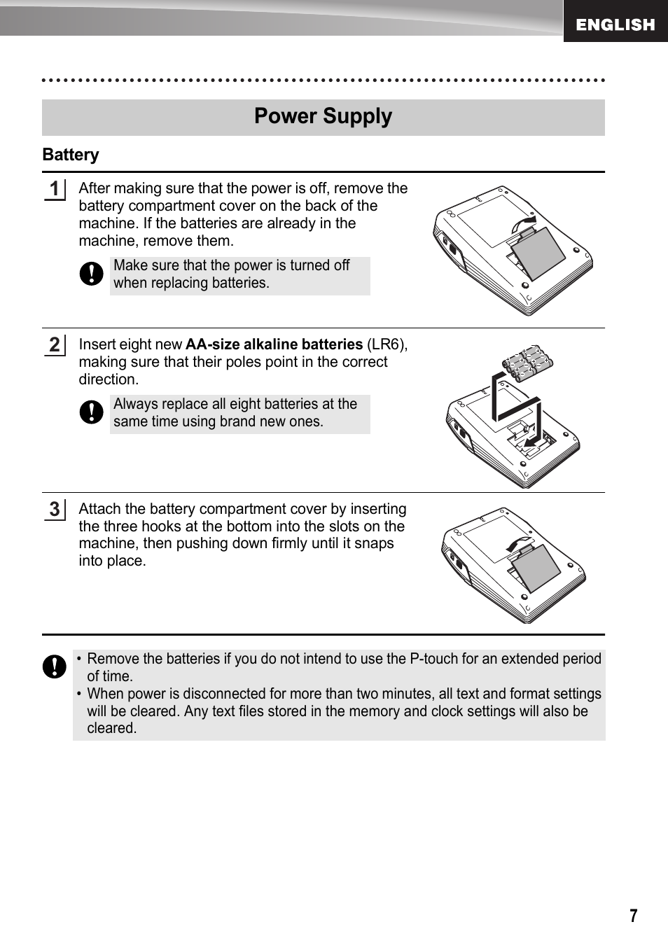 Power supply | Brother PT-2700 User Manual | Page 8 / 62