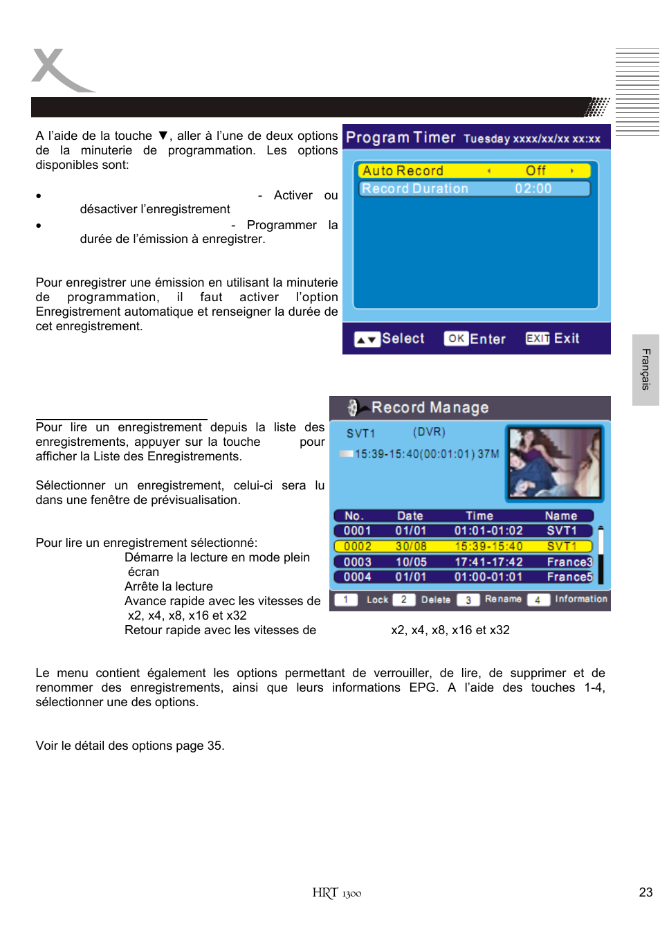 Enregistrement, Programmation d’enregistrement | Xoro HRT 1300 User Manual | Page 101 / 120