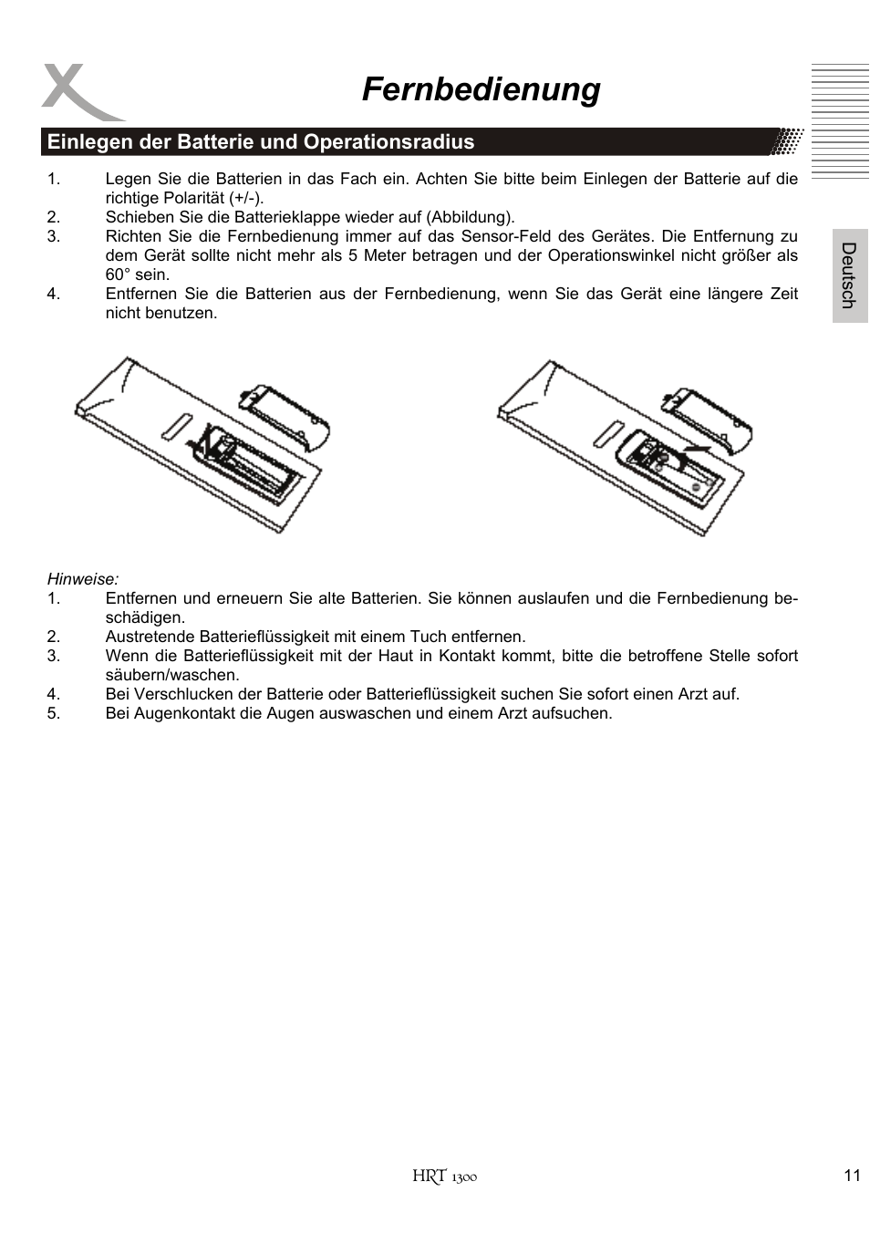 Fernbedienung | Xoro HRT 1300 User Manual | Page 11 / 120