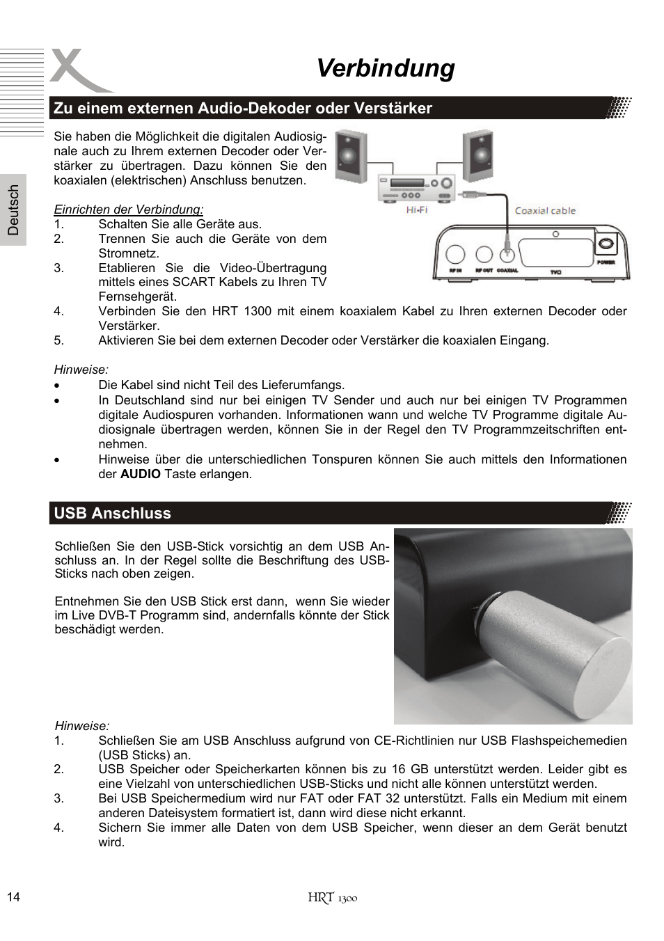 Verbindung | Xoro HRT 1300 User Manual | Page 14 / 120