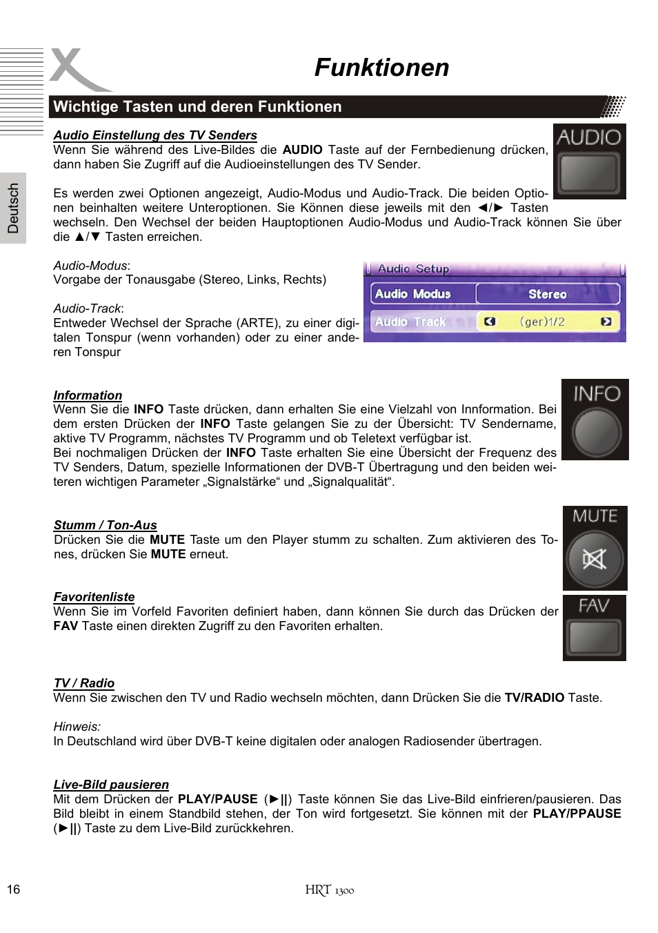 Funktionen | Xoro HRT 1300 User Manual | Page 16 / 120