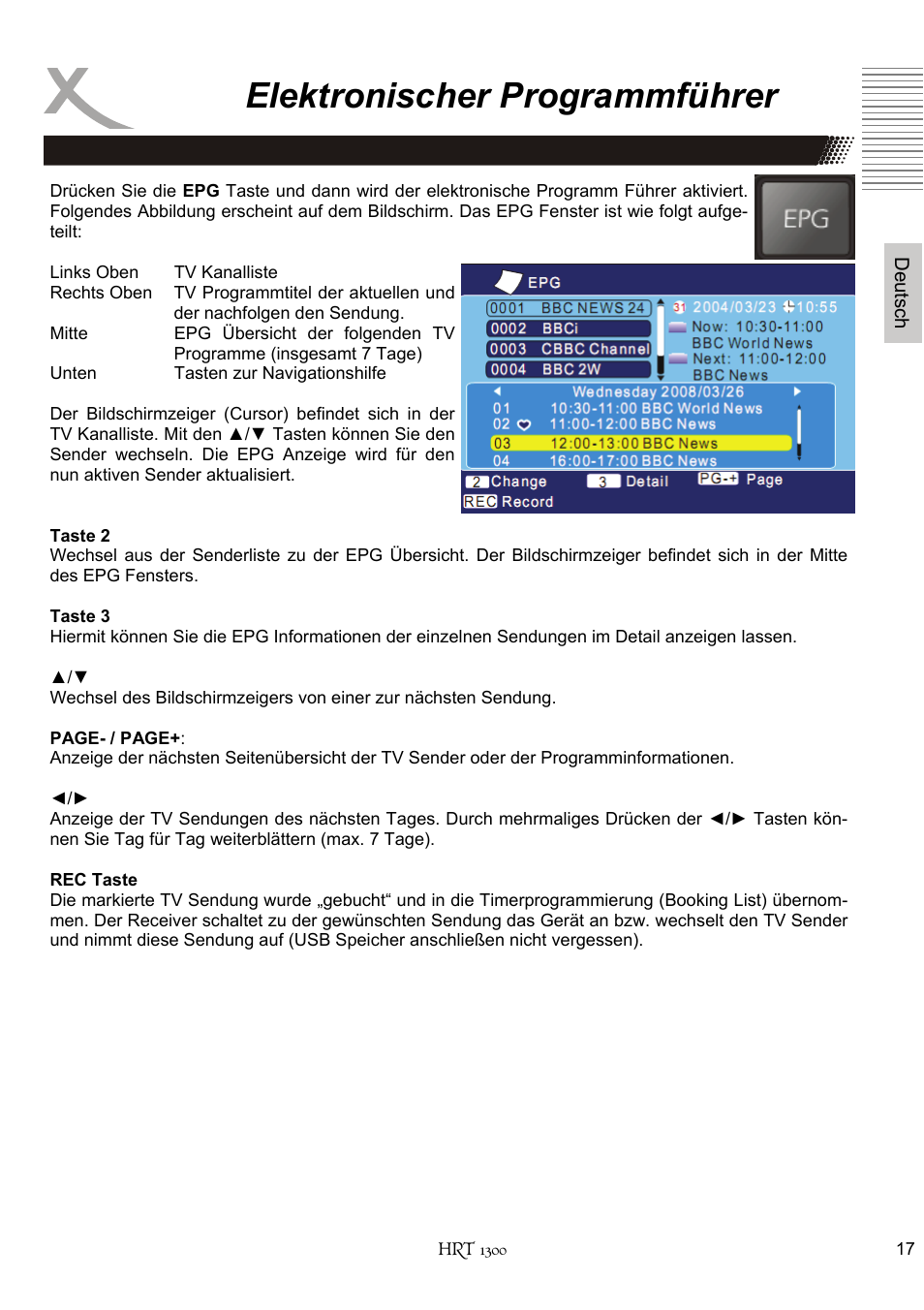 Elektronischer programmführer | Xoro HRT 1300 User Manual | Page 17 / 120