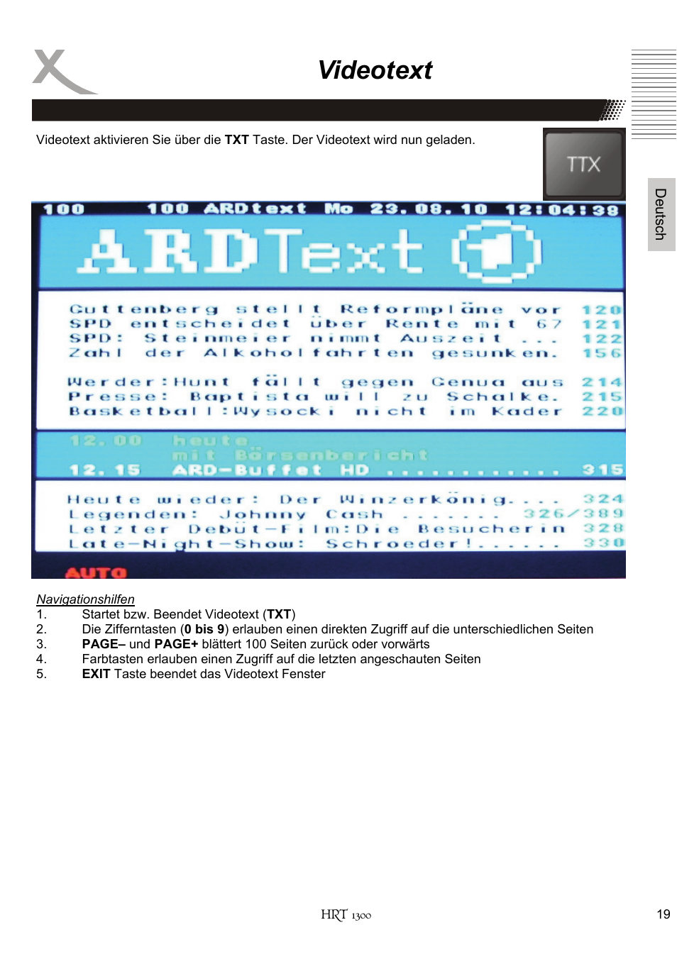 Videotext | Xoro HRT 1300 User Manual | Page 19 / 120