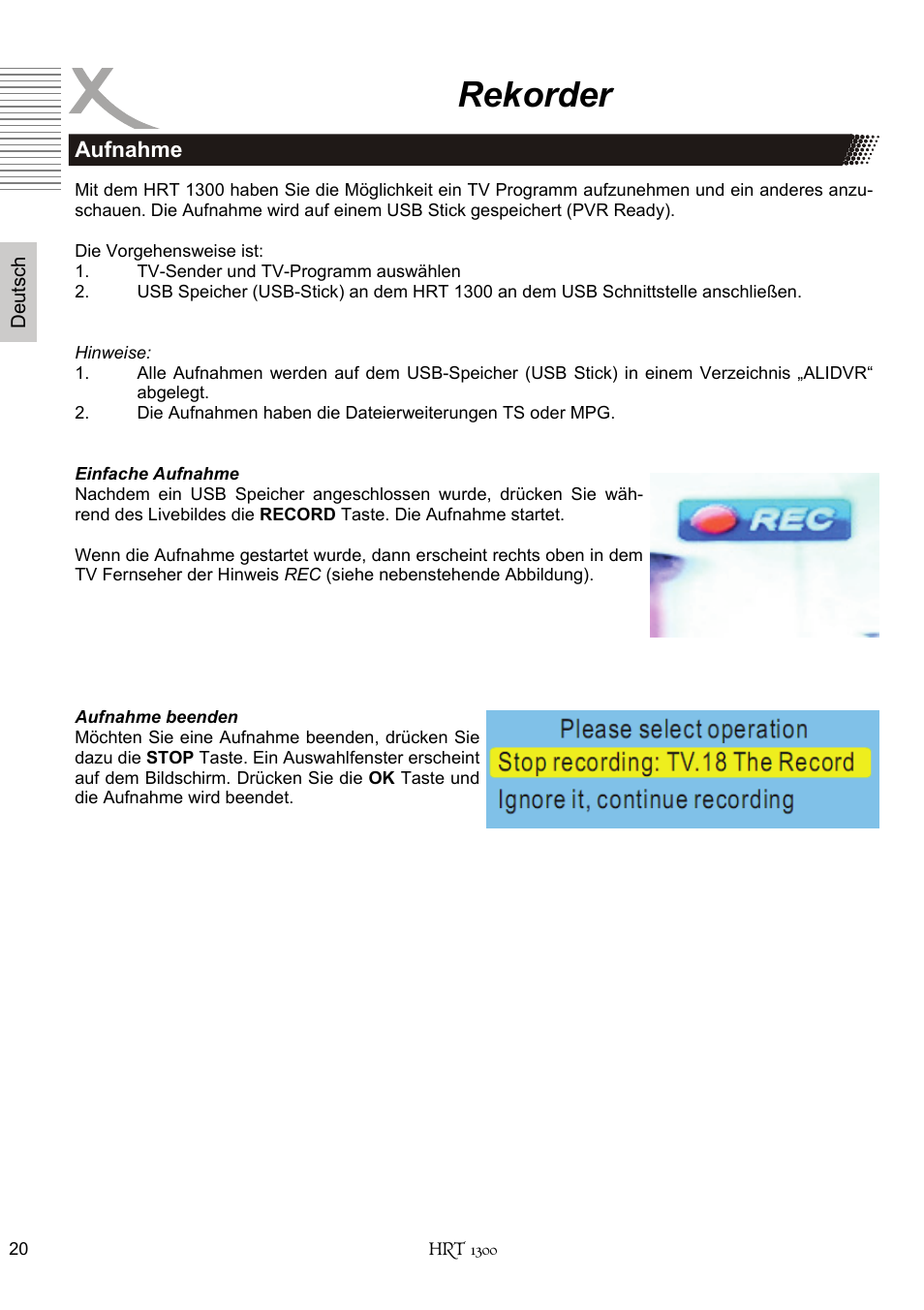Rekorder | Xoro HRT 1300 User Manual | Page 20 / 120